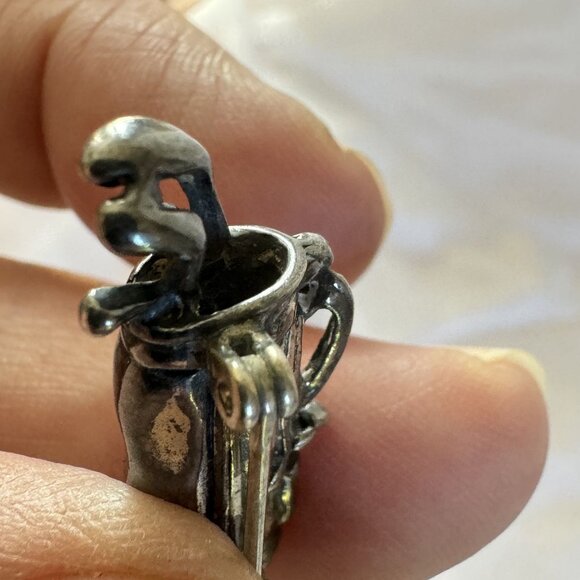 Solid Sterling Silver 925 Three Dimensional Golf Club Bag Brooch Size 1'' Length - Picture 8 of 11